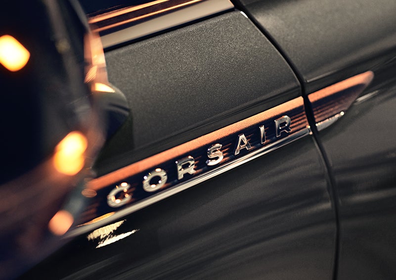 The stylish chrome badge reading “CORSAIR” is shown on the exterior of the vehicle. | Carman Lincoln in New Castle DE