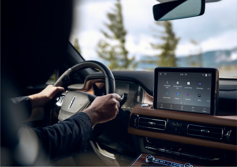 The Lincoln+Alexa app screen is displayed in the center screen of a 2023 Lincoln Aviator® Grand Touring SUV | Carman Lincoln in New Castle DE