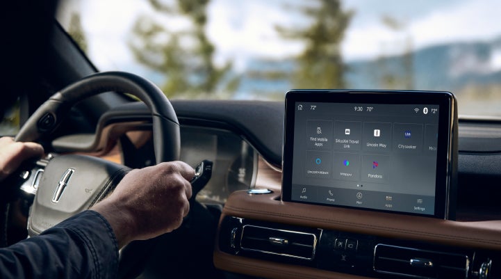 The center touchscreen of a Lincoln Aviator® SUV is shown | Carman Lincoln in New Castle DE