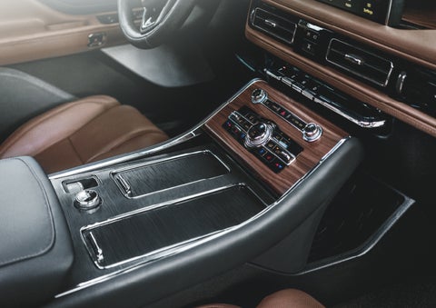 The front center console of a 2024 Lincoln Aviator® SUV is shown | Carman Lincoln in New Castle DE