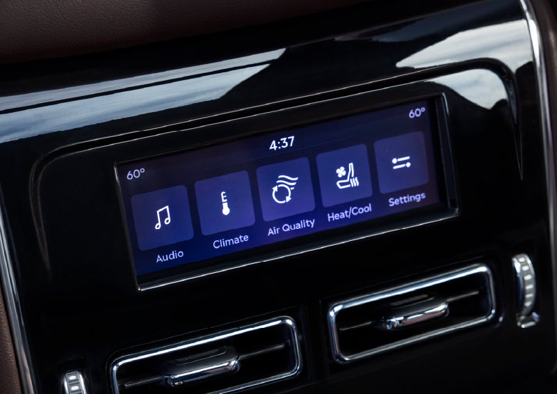Driver controls like music, temperature, air quality, settings, and heat/cool seats are shown. | Carman Lincoln in New Castle DE