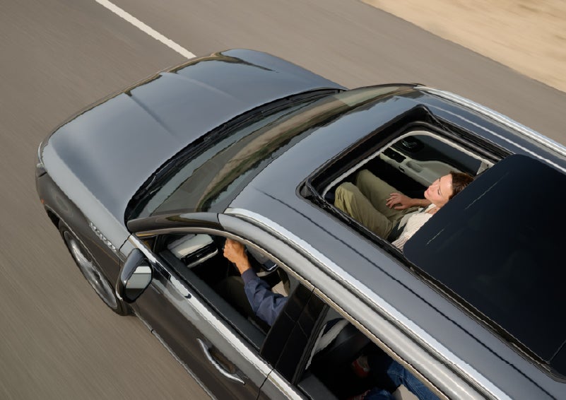 The available panoramic Vista Roof® of a 2027 Lincoln Aviator® SUV is open. | Carman Lincoln in New Castle DE